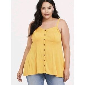 Torrid Challis Seamed Tank Top yellow cami sleeveless buttons